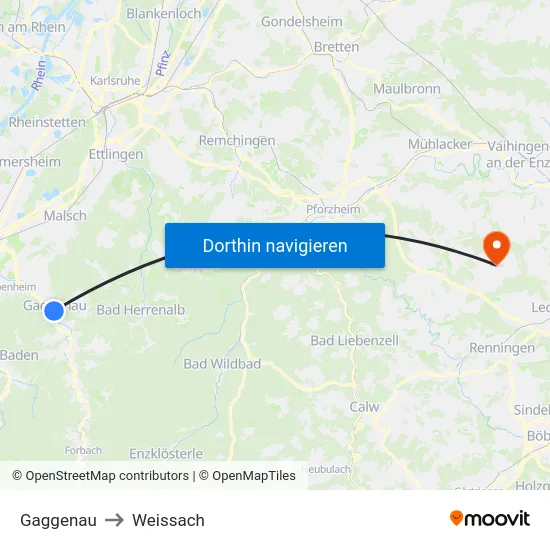 Gaggenau to Weissach map