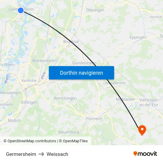 Germersheim to Weissach map