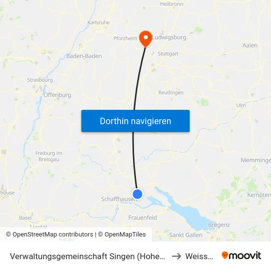 Verwaltungsgemeinschaft Singen (Hohentwiel) to Weissach map
