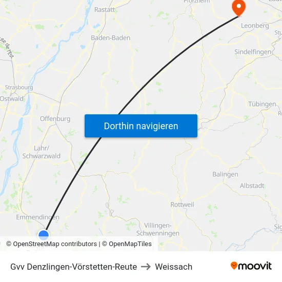 Gvv Denzlingen-Vörstetten-Reute to Weissach map