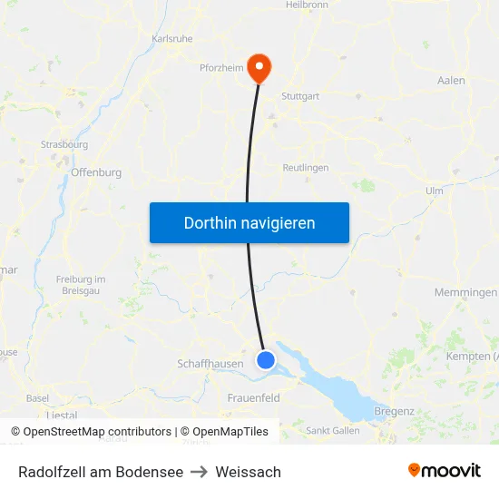 Radolfzell am Bodensee to Weissach map