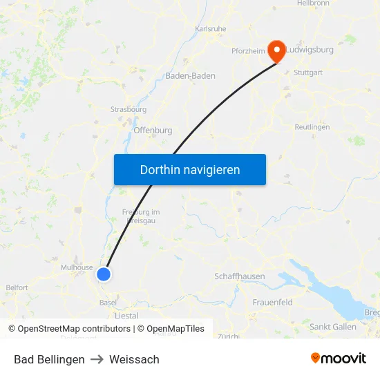 Bad Bellingen to Weissach map