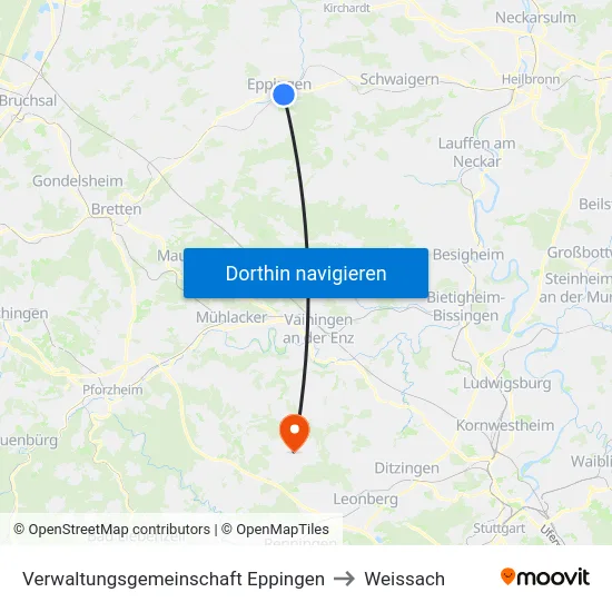 Verwaltungsgemeinschaft Eppingen to Weissach map