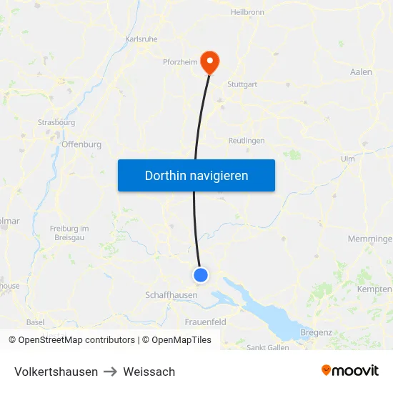 Volkertshausen to Weissach map