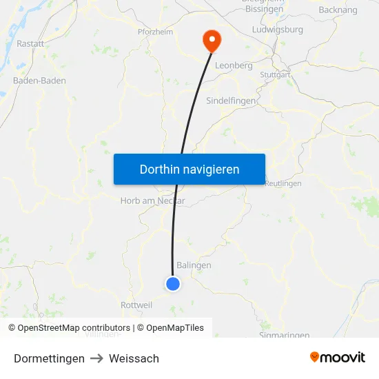 Dormettingen to Weissach map