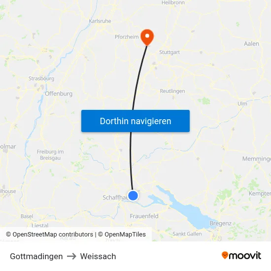 Gottmadingen to Weissach map