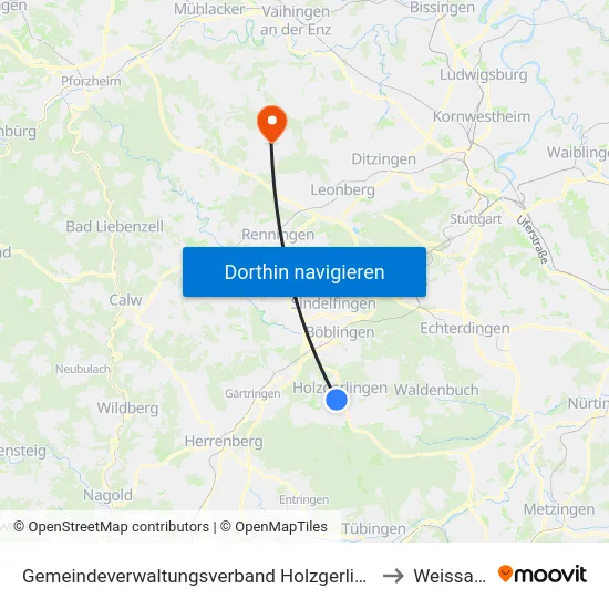 Gemeindeverwaltungsverband Holzgerlingen to Weissach map