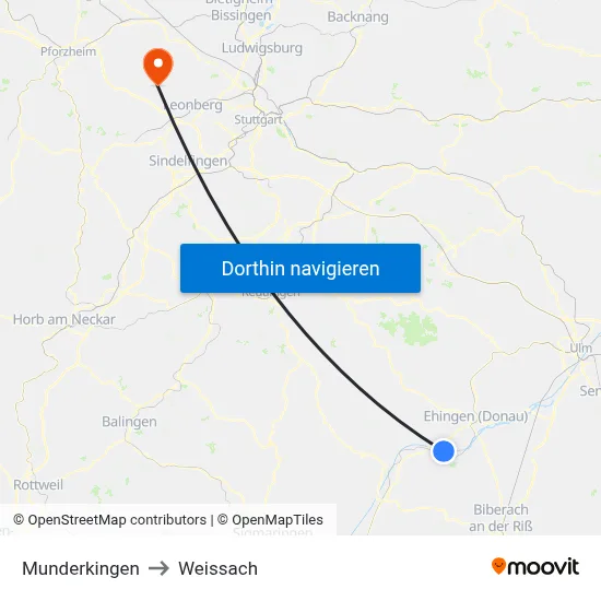Munderkingen to Weissach map