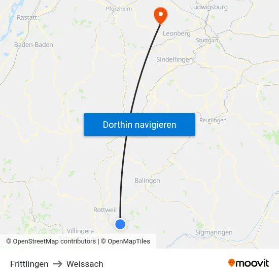 Frittlingen to Weissach map