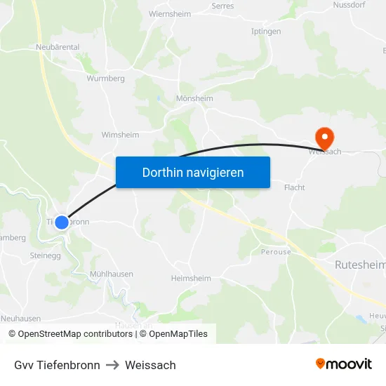 Gvv Tiefenbronn to Weissach map