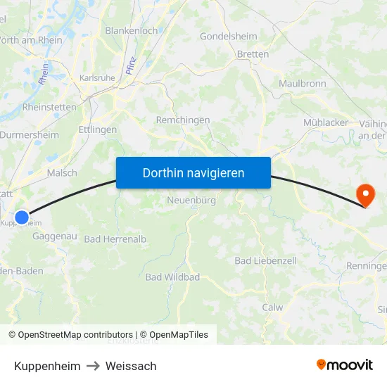 Kuppenheim to Weissach map