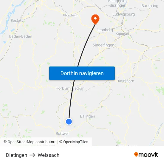 Dietingen to Weissach map