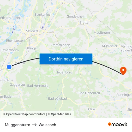 Muggensturm to Weissach map