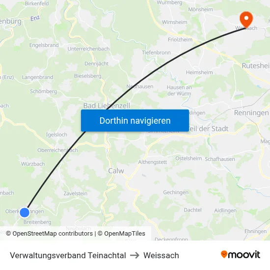 Verwaltungsverband Teinachtal to Weissach map