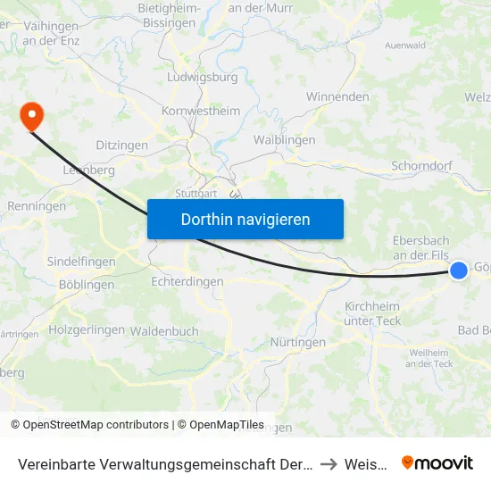 Vereinbarte Verwaltungsgemeinschaft Der Stadt Uhingen to Weissach map