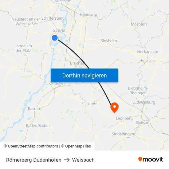 Römerberg-Dudenhofen to Weissach map