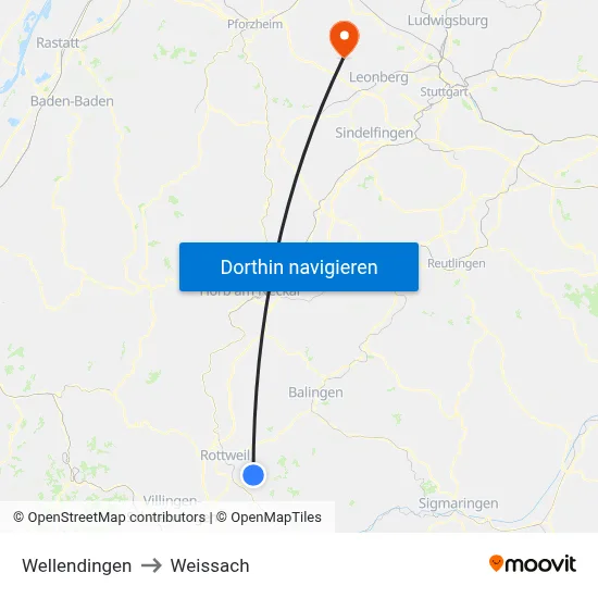 Wellendingen to Weissach map