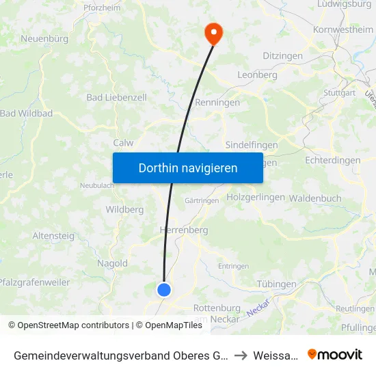 Gemeindeverwaltungsverband Oberes Gäu to Weissach map