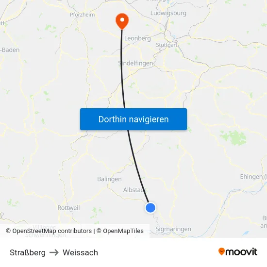 Straßberg to Weissach map