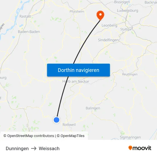 Dunningen to Weissach map
