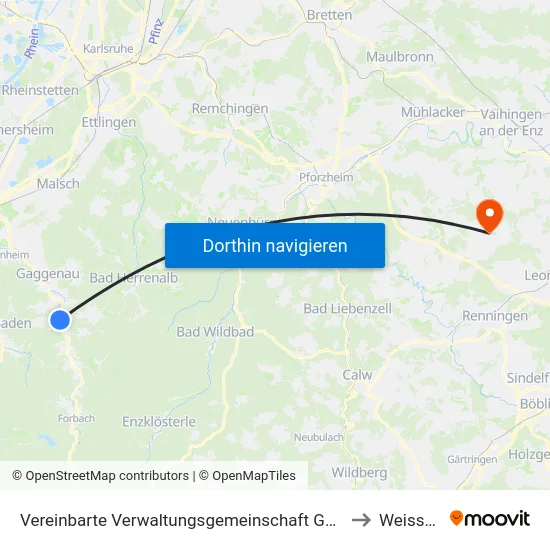 Vereinbarte Verwaltungsgemeinschaft Gernsbach to Weissach map