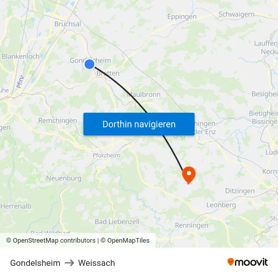 Gondelsheim to Weissach map