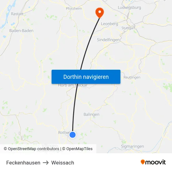 Feckenhausen to Weissach map