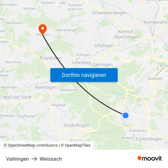 Vaihingen to Weissach map