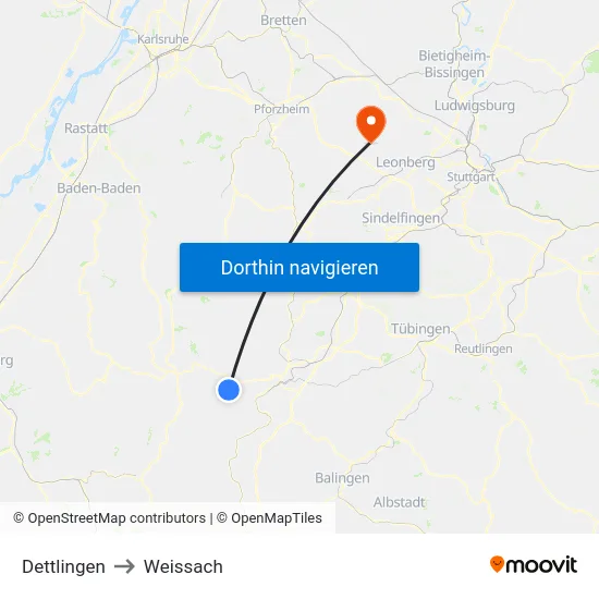 Dettlingen to Weissach map