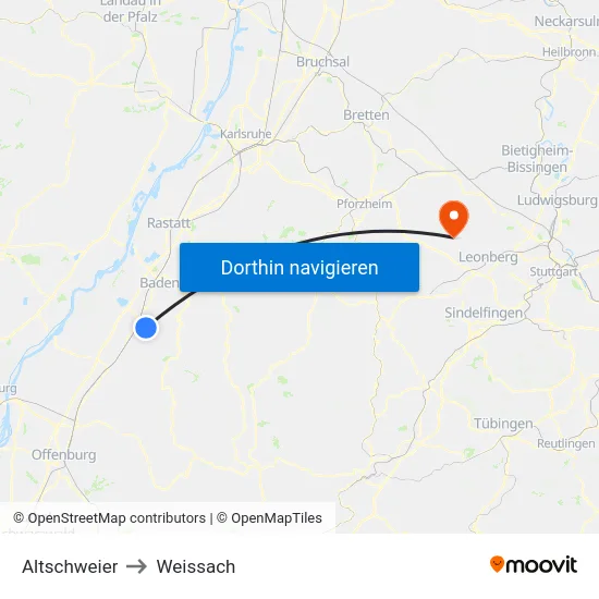 Altschweier to Weissach map