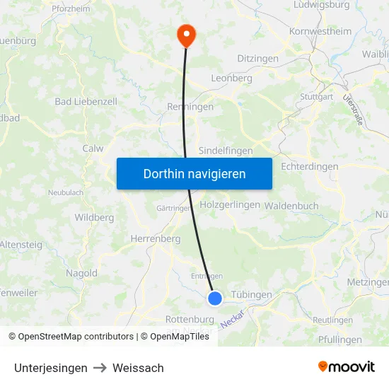 Unterjesingen to Weissach map