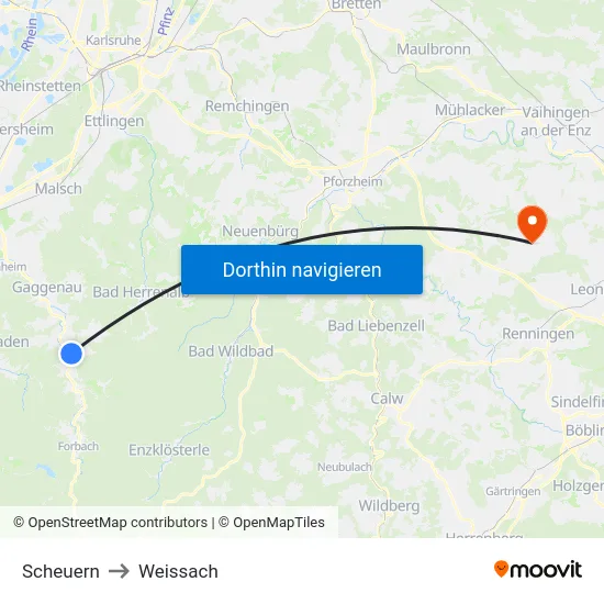 Scheuern to Weissach map