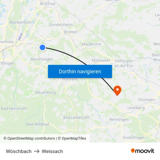 Wöschbach to Weissach map
