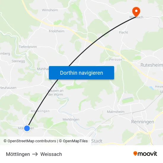Möttlingen to Weissach map