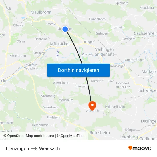 Lienzingen to Weissach map