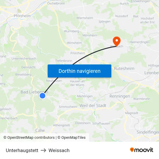 Unterhaugstett to Weissach map