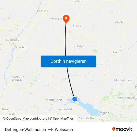 Dettingen-Wallhausen to Weissach map