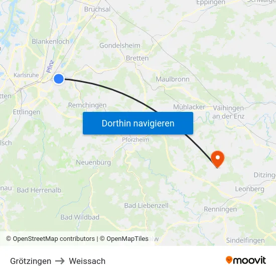 Grötzingen to Weissach map