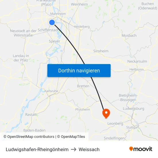 Ludwigshafen-Rheingönheim to Weissach map