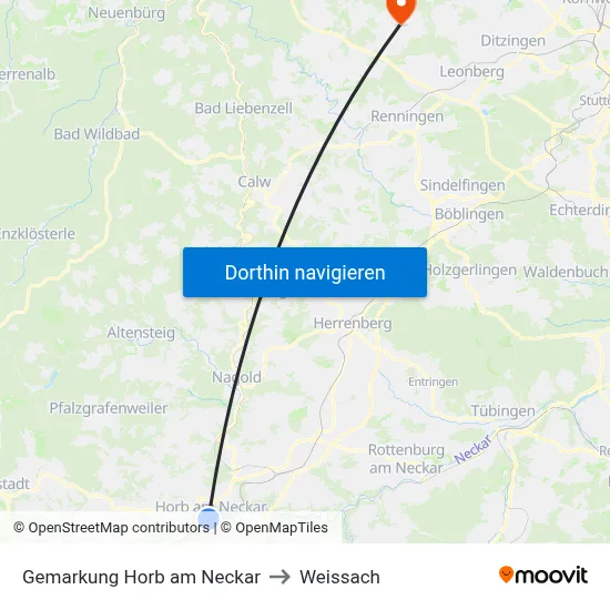 Gemarkung Horb am Neckar to Weissach map