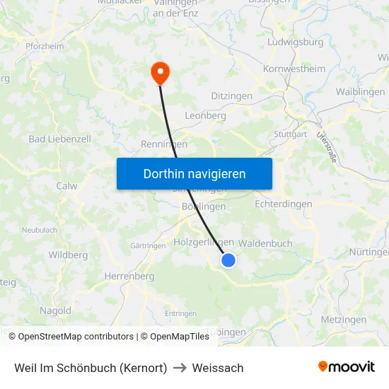 Weil Im Schönbuch (Kernort) to Weissach map