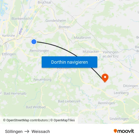Söllingen to Weissach map