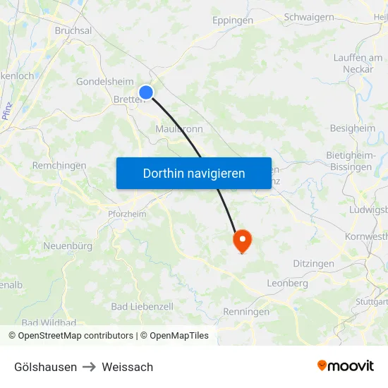 Gölshausen to Weissach map