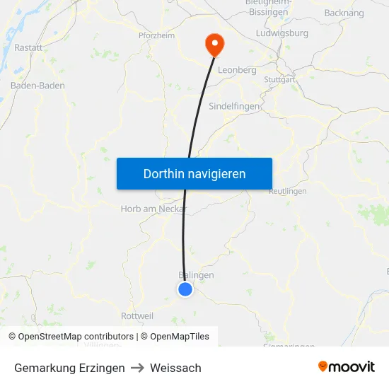 Gemarkung Erzingen to Weissach map