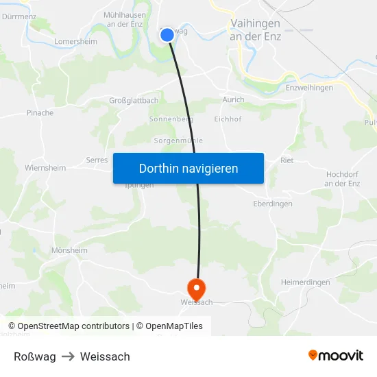 Roßwag to Weissach map