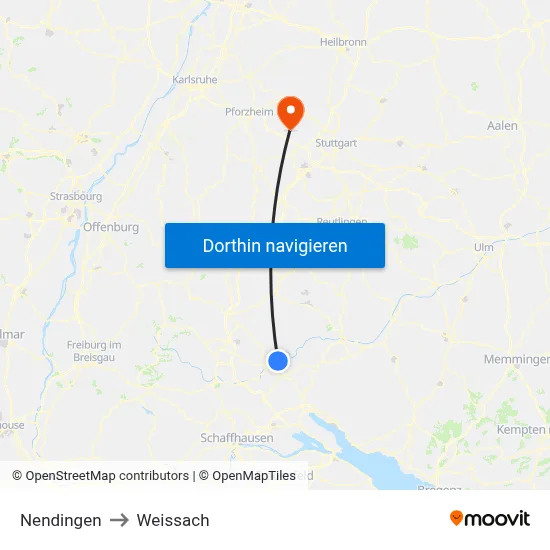 Nendingen to Weissach map