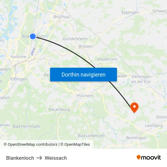Blankenloch to Weissach map
