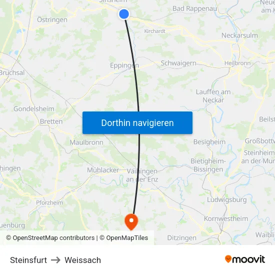 Steinsfurt to Weissach map