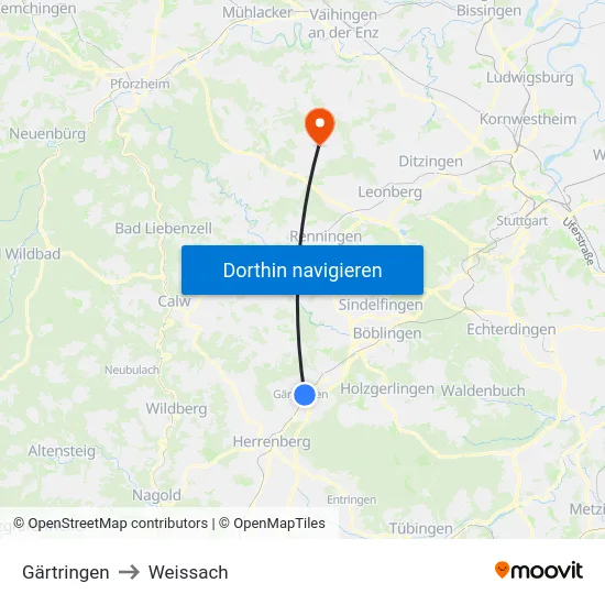 Gärtringen to Weissach map