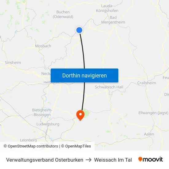 Verwaltungsverband Osterburken to Weissach Im Tal map